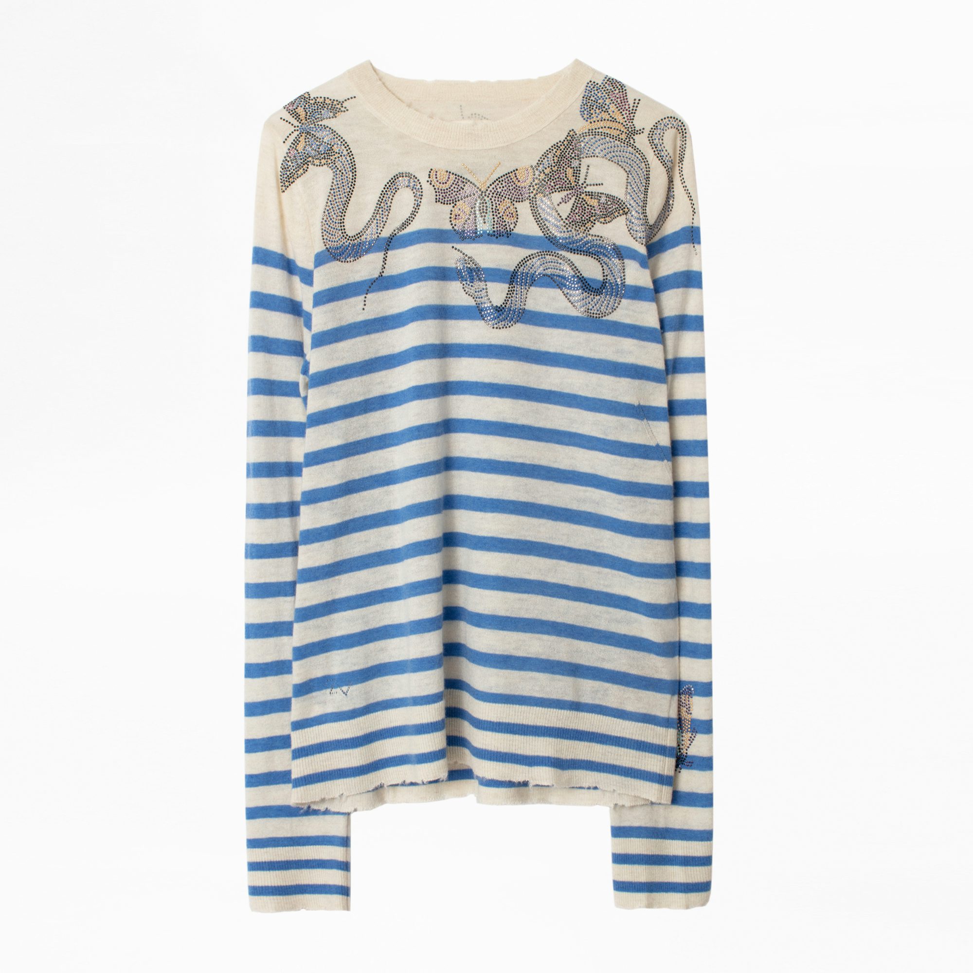 Pull Miss Stripes Multicusto Cachemire - Pull à rayures en cachemire à strass femme.